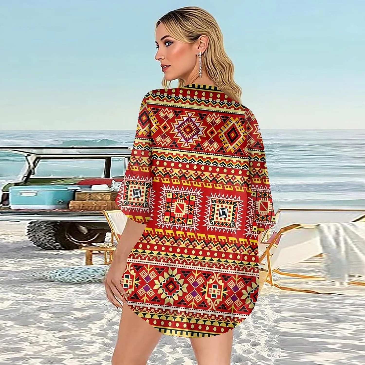 Cardigan for Women 3/4 Sleeve Lightweight Summer Kimono Cardigan Floral Print Loose Casual Beach Cover Up Tops 2025