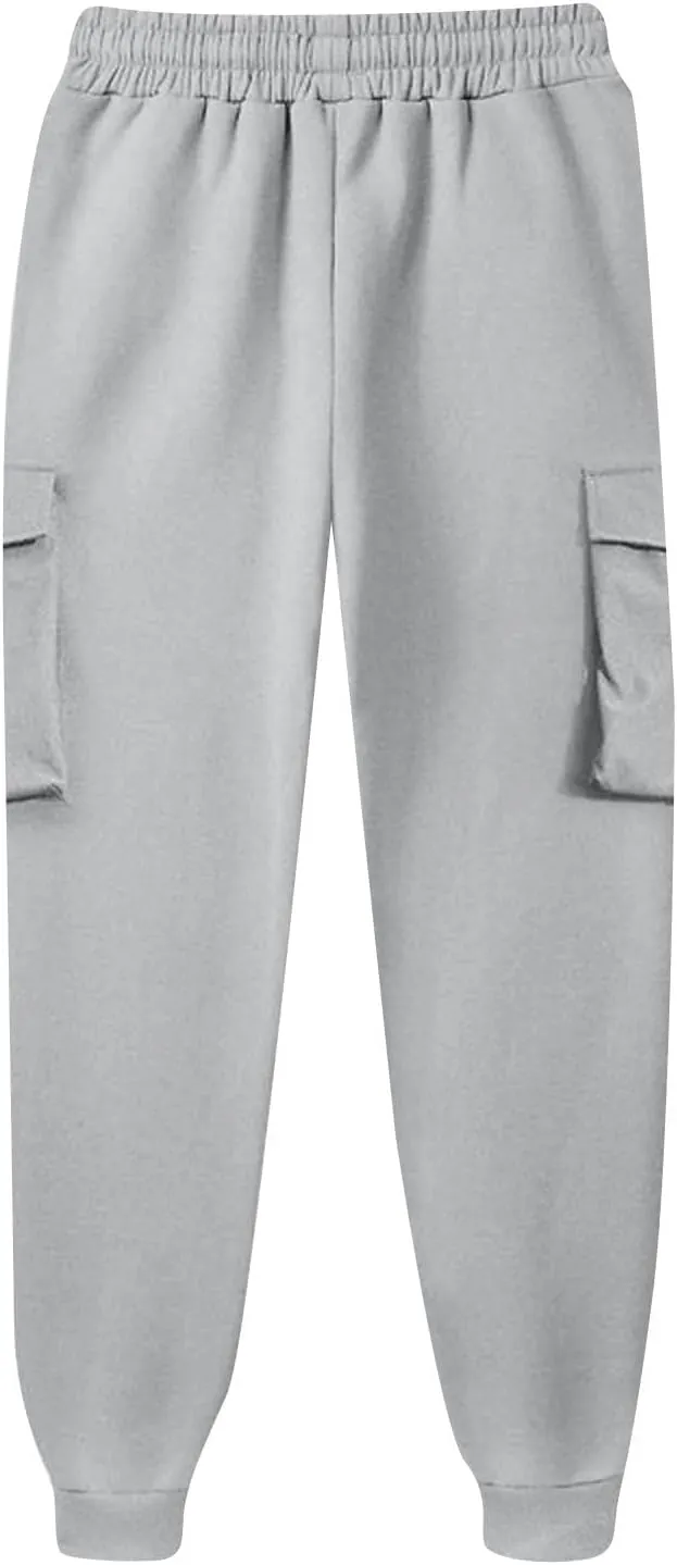Cargo Sweatpants for Women Joggers Trousers Elastic High Waisted Wide Leg Bottoms Baggy Y2k Pants with Pockets
