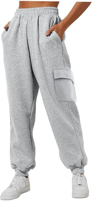 Cargo Sweatpants for Women Joggers Trousers Elastic High Waisted Wide Leg Bottoms Baggy Y2k Pants with Pockets
