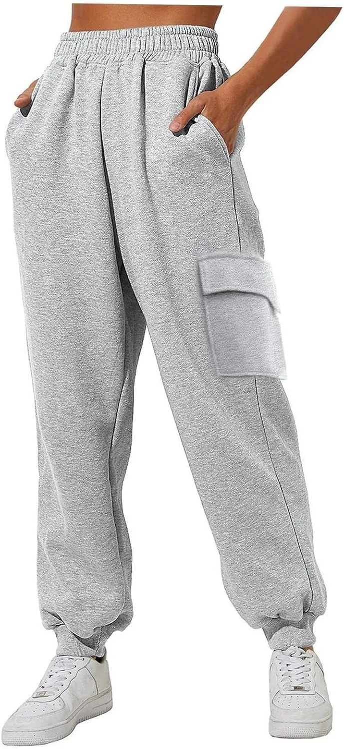 Cargo Sweatpants for Women Joggers Trousers Elastic High Waisted Wide Leg Bottoms Baggy Y2k Pants with Pockets