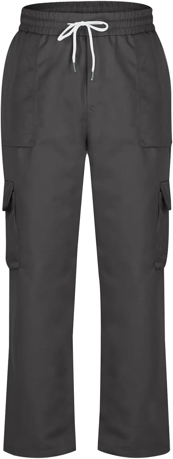 Cargo Work Pants for Men Elastic Waist Chino Pants Straight Leg Pants Drawstring Stretch Active Pants with Pockets