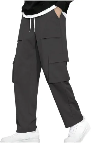 Cargo Work Pants for Men Elastic Waist Chino Pants Straight Leg Pants Drawstring Stretch Active Pants with Pockets