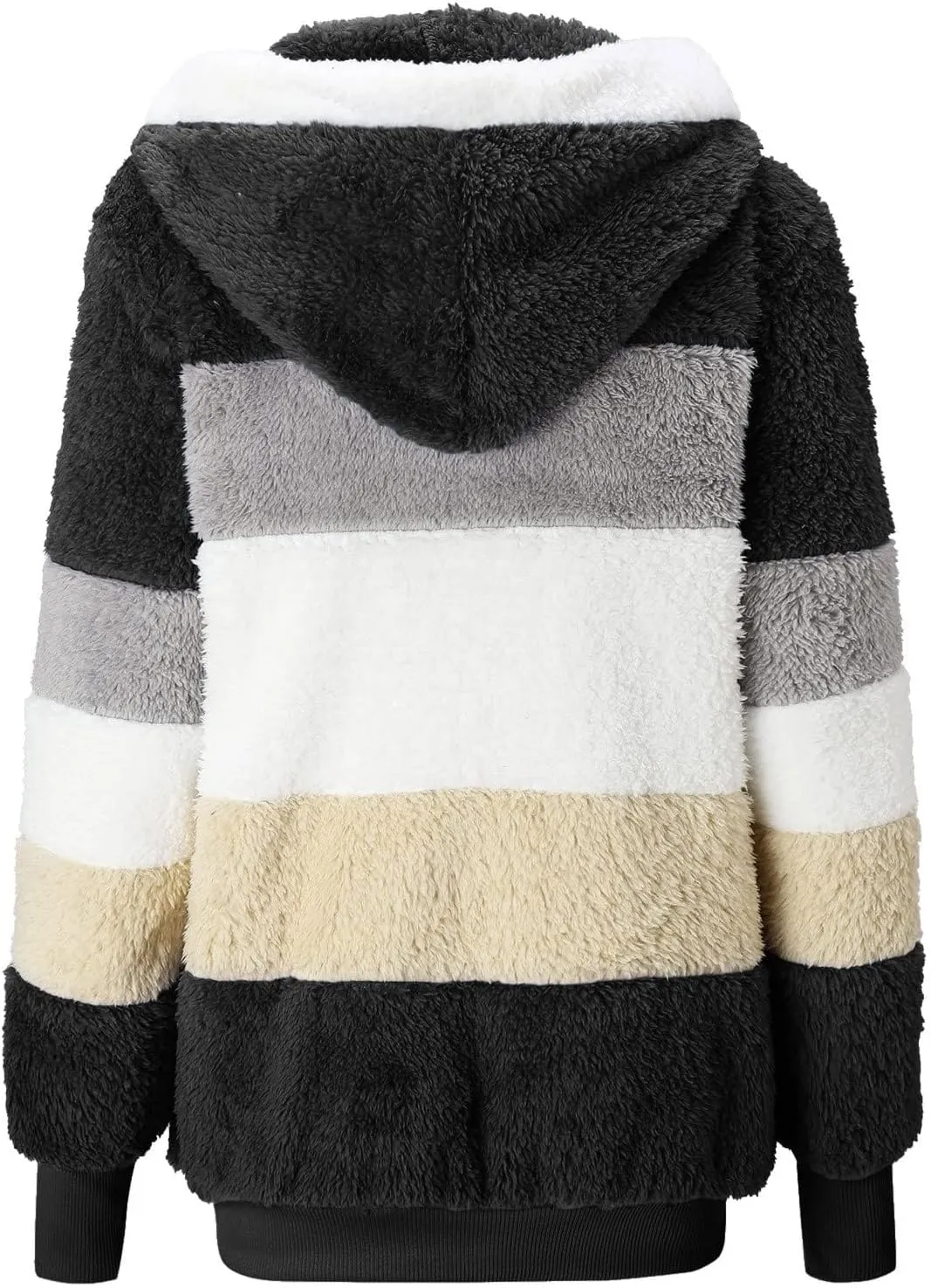 Casual Fuzzy Fleece Long Sleeves Hooded Cardigan For Women Solid Zip Up Coats Fuzzy Hooded Jacket Outerwear Pockets