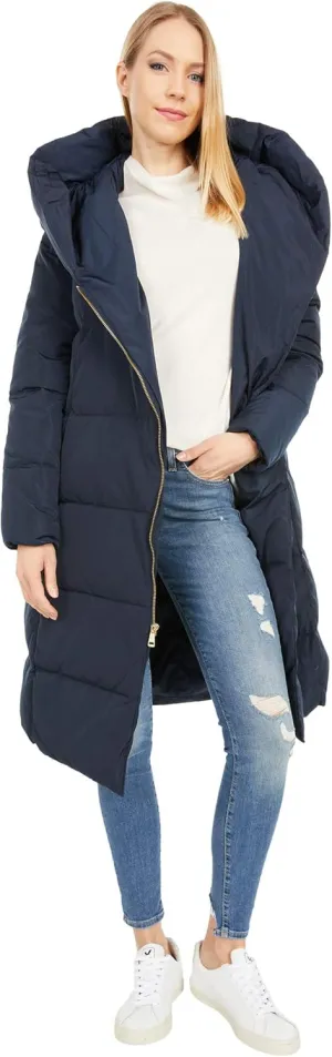 Cole Haan Women's Long Size Zip Hooded Quilted Down Coat