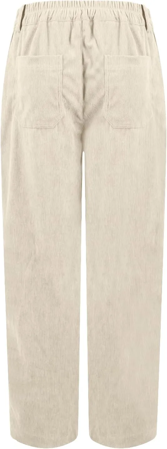 Corduroy Pants Women Business Baggy Wide Leg Dress Pants High Waisted Comfy Work Pants with Pockets Ankle Pants