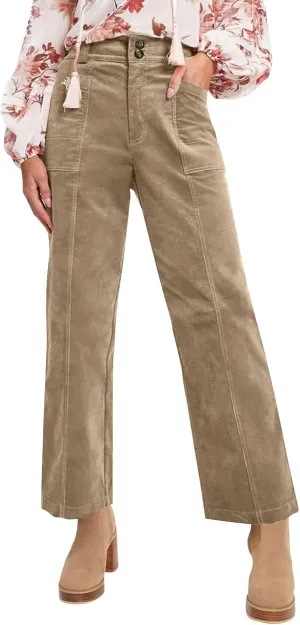 Corduroy Pants Women Business Baggy Wide Leg Dress Pants High Waisted Comfy Work Pants with Pockets Ankle Pants