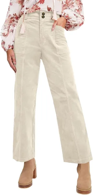 Corduroy Pants Women Business Baggy Wide Leg Dress Pants High Waisted Comfy Work Pants with Pockets Ankle Pants