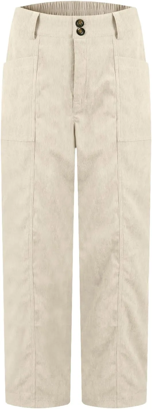 Corduroy Pants Women Business Baggy Wide Leg Dress Pants High Waisted Comfy Work Pants with Pockets Ankle Pants
