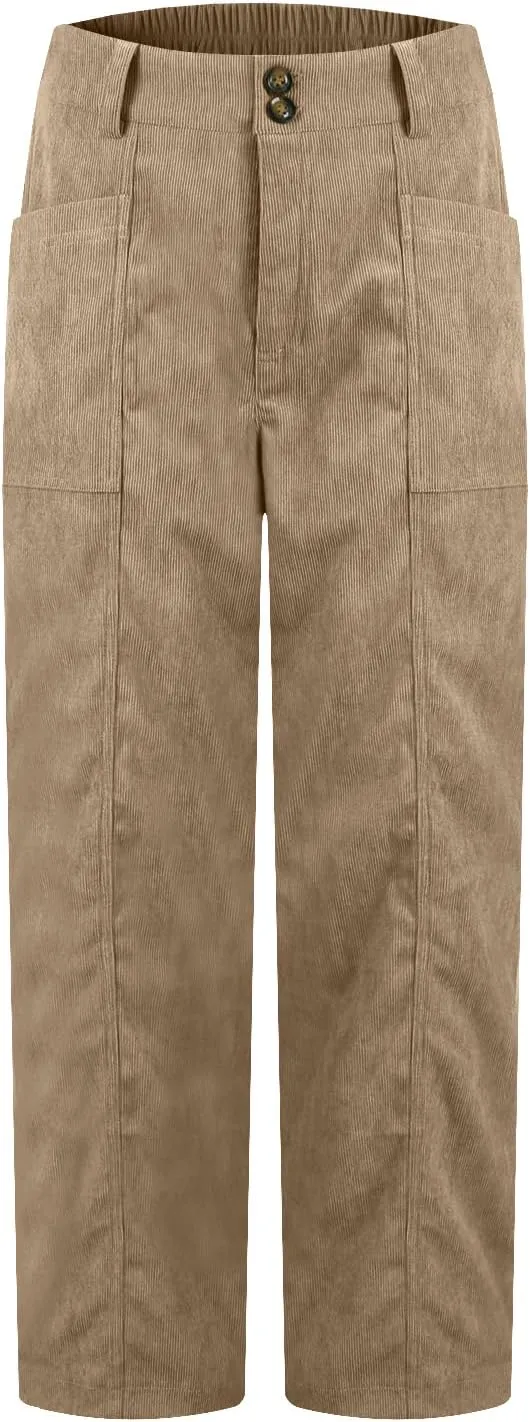 Corduroy Pants Women Business Baggy Wide Leg Dress Pants High Waisted Comfy Work Pants with Pockets Ankle Pants