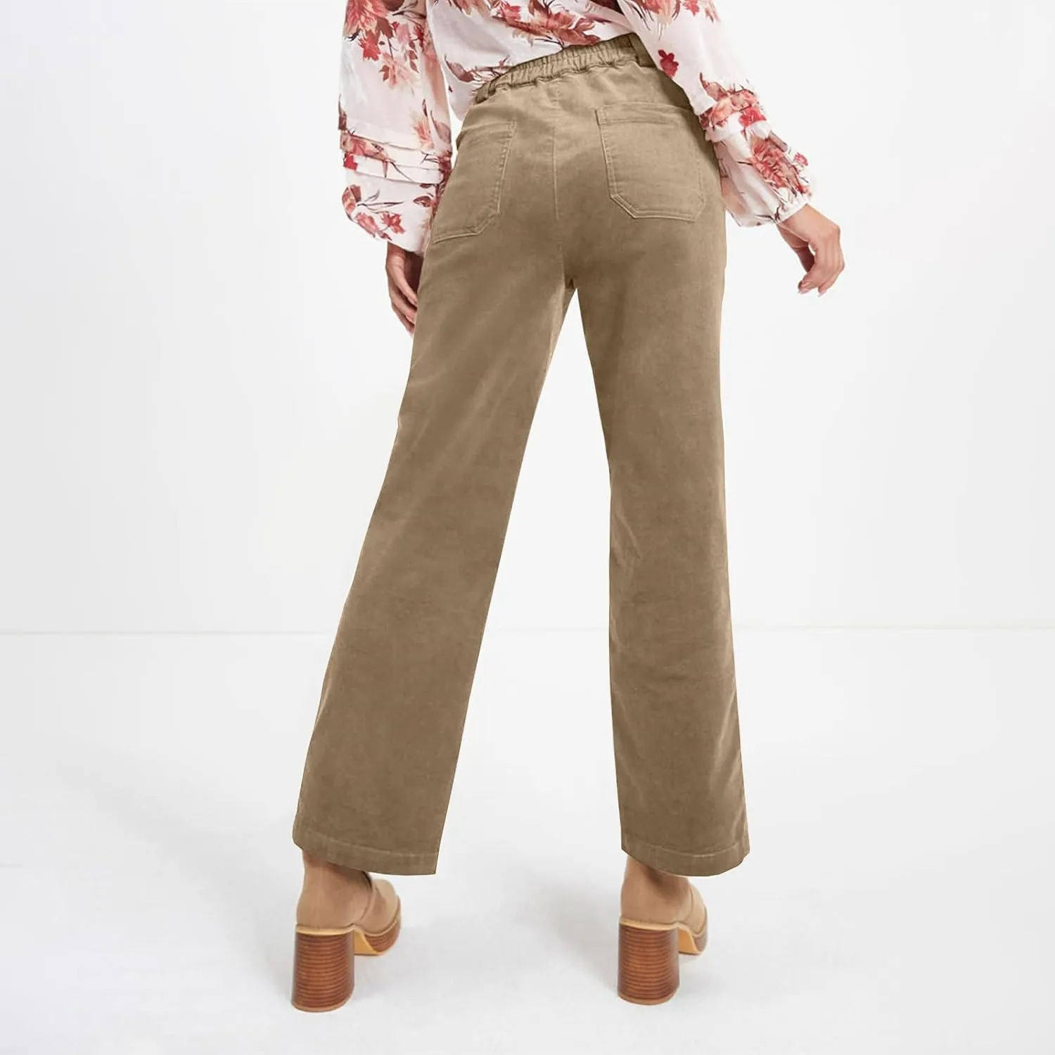 Corduroy Pants Women Business Baggy Wide Leg Dress Pants High Waisted Comfy Work Pants with Pockets Ankle Pants