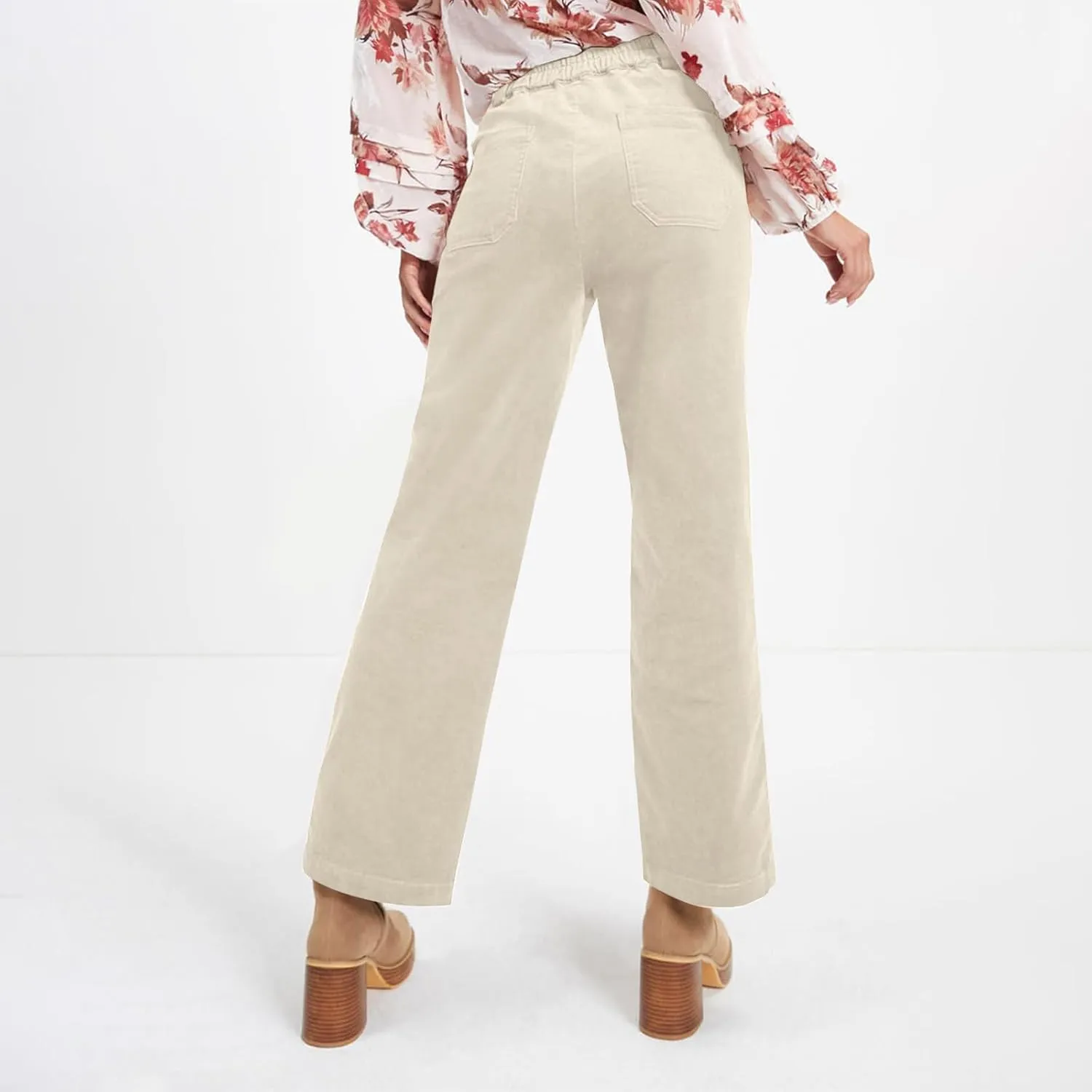 Corduroy Pants Women Business Baggy Wide Leg Dress Pants High Waisted Comfy Work Pants with Pockets Ankle Pants