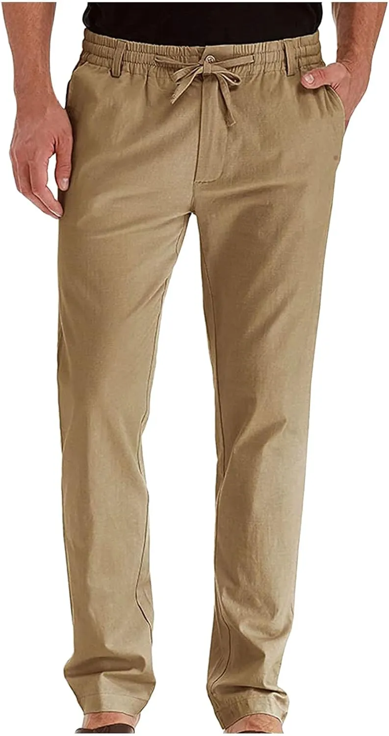 Cotton Men's Casual Elastic Waist Drawstring Straight Leg Comfortable Lounge Daily Summer Beachwear Relaxed Bottoms