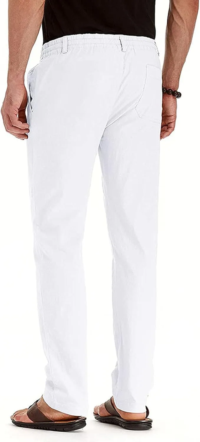 Cotton Men's Casual Elastic Waist Drawstring Straight Leg Comfortable Lounge Daily Summer Beachwear Relaxed Bottoms