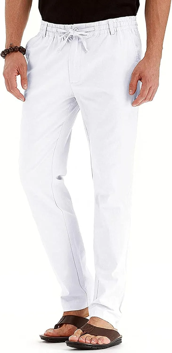 Cotton Men's Casual Elastic Waist Drawstring Straight Leg Comfortable Lounge Daily Summer Beachwear Relaxed Bottoms