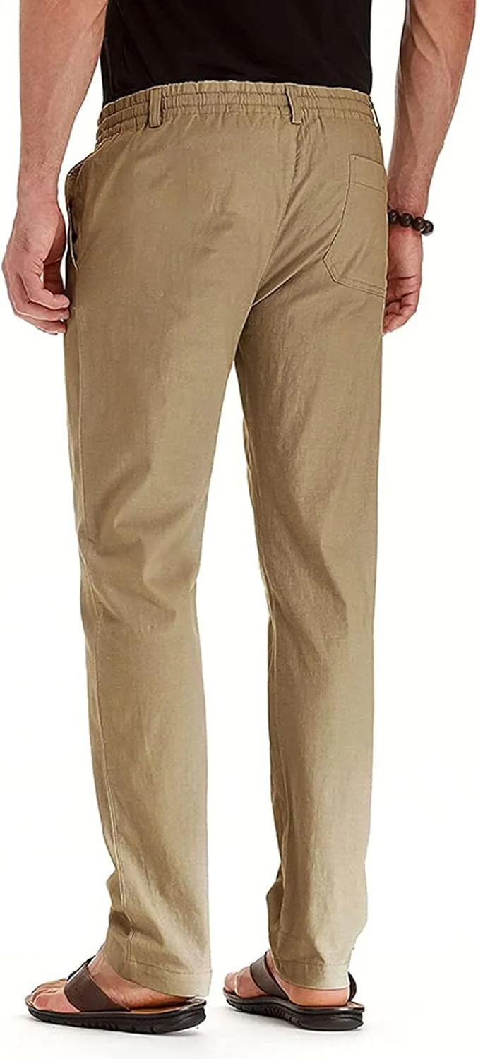 Cotton Men's Casual Elastic Waist Drawstring Straight Leg Comfortable Lounge Daily Summer Beachwear Relaxed Bottoms