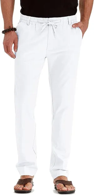 Cotton Men's Casual Elastic Waist Drawstring Straight Leg Comfortable Lounge Daily Summer Beachwear Relaxed Bottoms