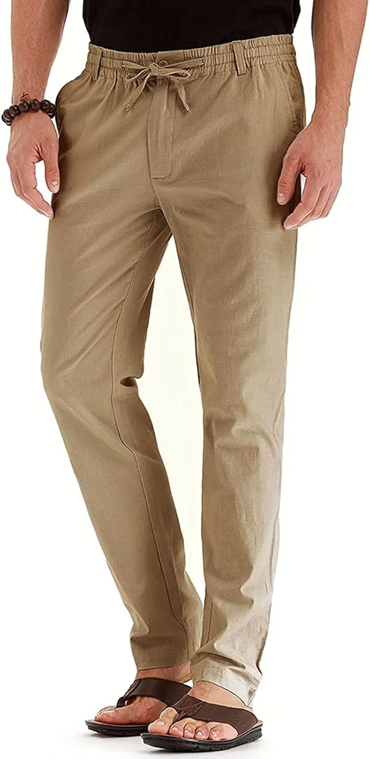 Cotton Men's Casual Elastic Waist Drawstring Straight Leg Comfortable Lounge Daily Summer Beachwear Relaxed Bottoms