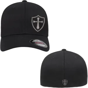 Crusader Cross Military Logo Front and Back Embroidered Flexfit Hat Black Grey Navy Red Olive Royal Blue Curved or Flat Brim