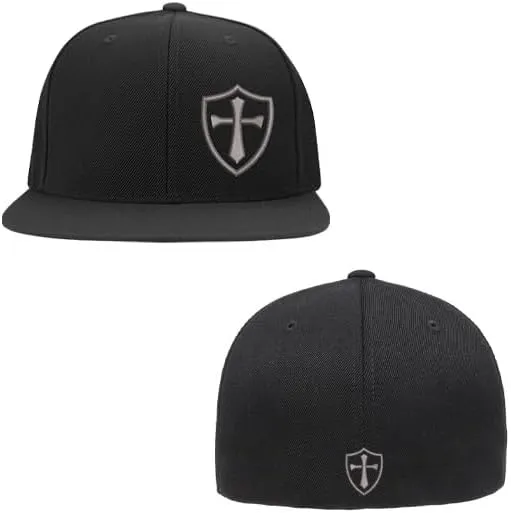 Crusader Cross Military Logo Front and Back Embroidered Flexfit Hat Black Grey Navy Red Olive Royal Blue Curved or Flat Brim
