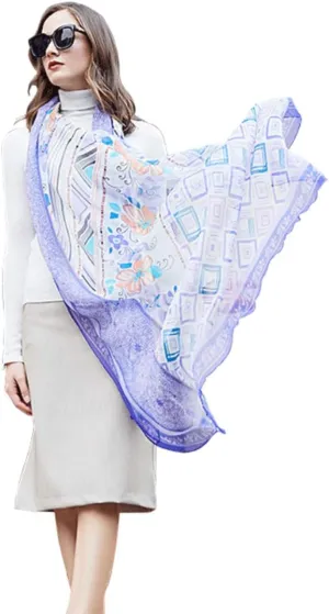DANA XU 100% Pure Mulberry Crinkle Georgette Silk Large Size Wedding Pashmina Shawls and Wraps travel floral Scarf for Women