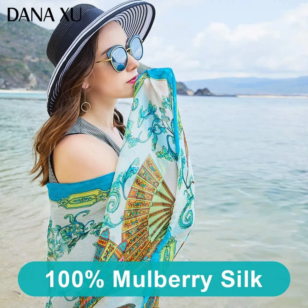 DANA XU 100% Pure Mulberry Crinkle Georgette Silk Large Size Wedding Pashmina Shawls and Wraps travel floral Scarf for Women