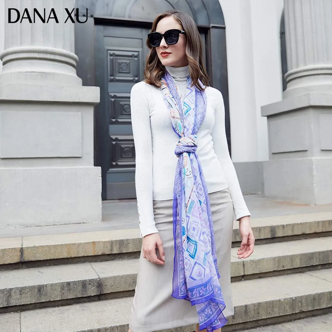 DANA XU 100% Pure Mulberry Crinkle Georgette Silk Large Size Wedding Pashmina Shawls and Wraps travel floral Scarf for Women