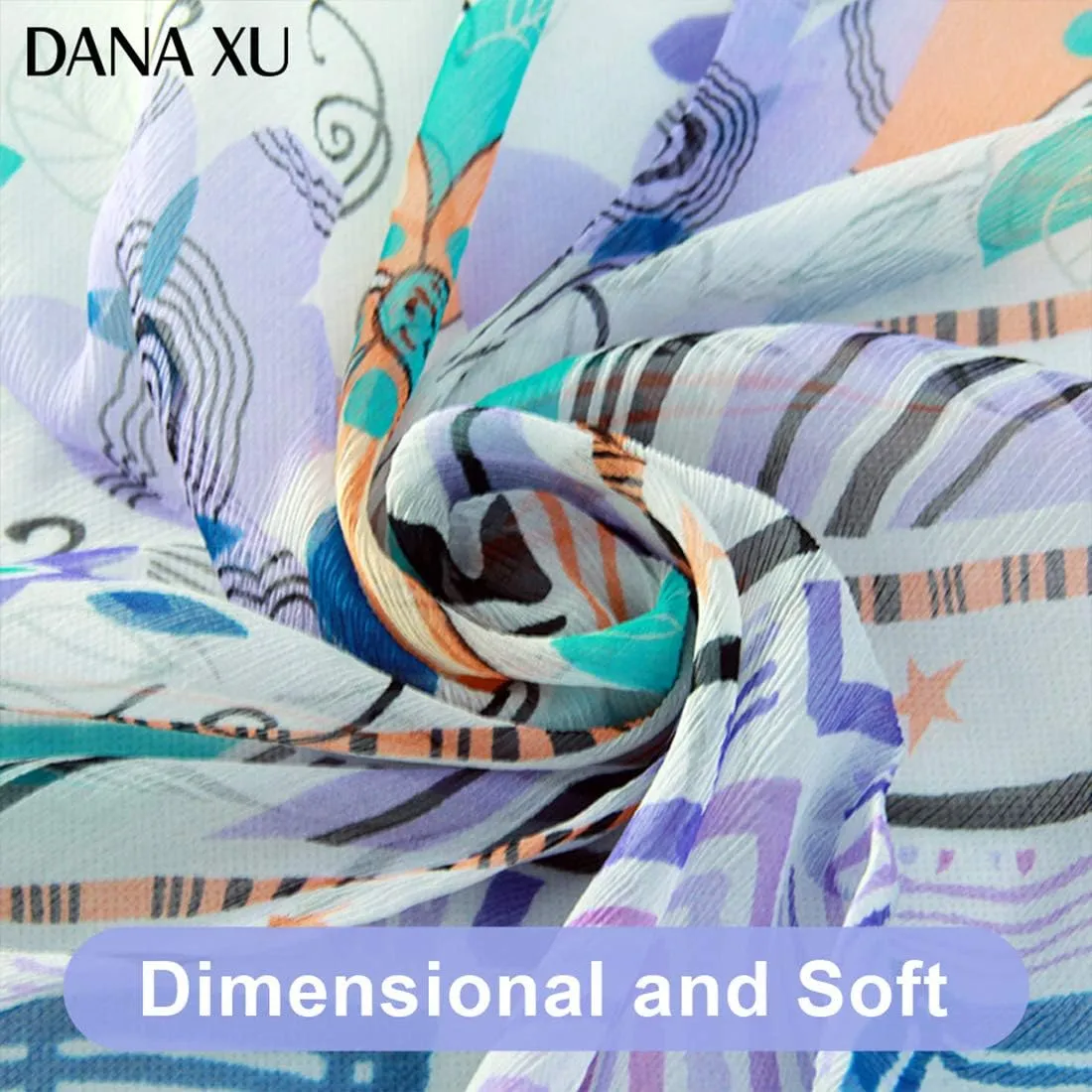 DANA XU 100% Pure Mulberry Crinkle Georgette Silk Large Size Wedding Pashmina Shawls and Wraps travel floral Scarf for Women