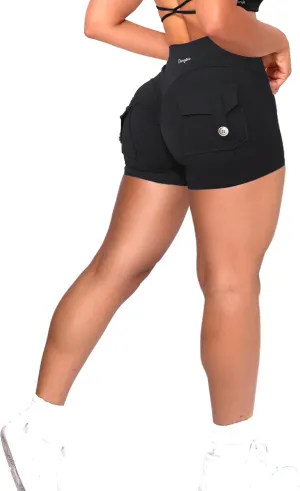 Danysu Women Pocket Shorts Cross High Waist Scrunch Butt Booty Workout Lifting Athletic Gym Bottoms