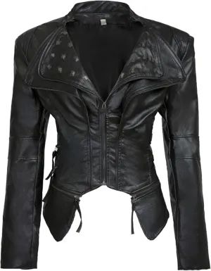 DGHM-JLMY Women's Zipper Rivet Leather Jacket Moto Pu Leather Biker Jacket Casual Personalized Motorcycle Jacket