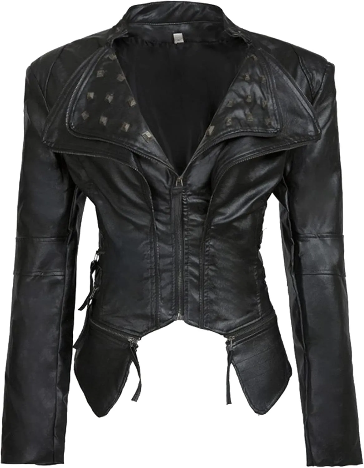 DGHM-JLMY Women's Zipper Rivet Leather Jacket Moto Pu Leather Biker Jacket Casual Personalized Motorcycle Jacket