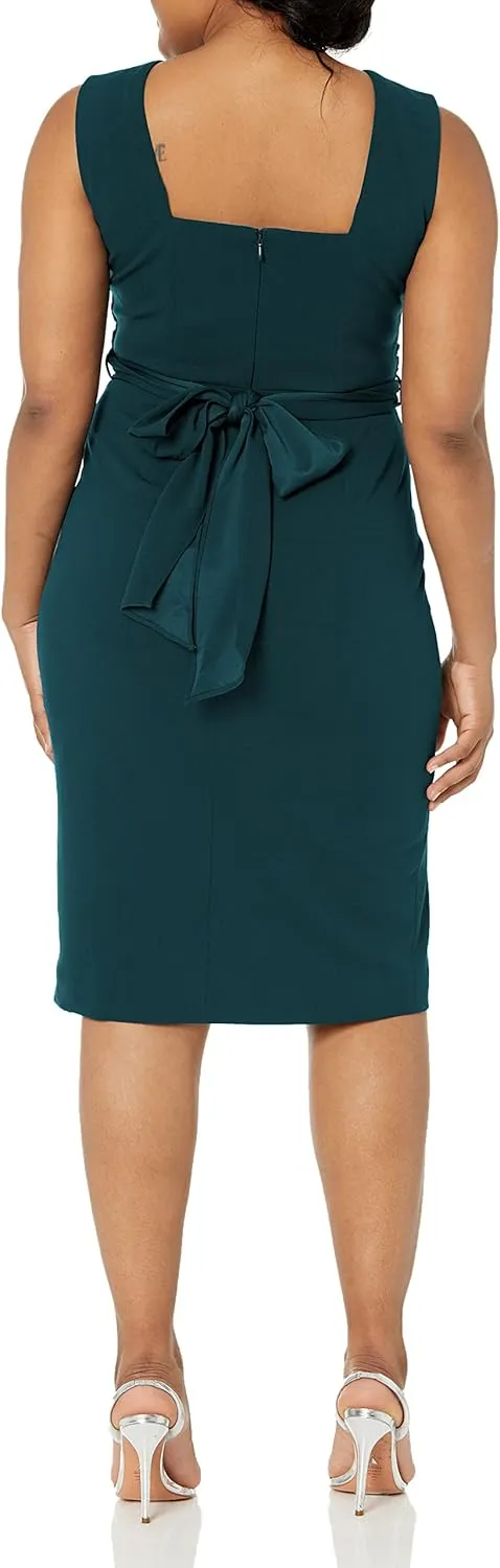 DRESS THE POPULATION Women's Alessia Sleeveless Plunge Neckline Waist Tie Midi Dress