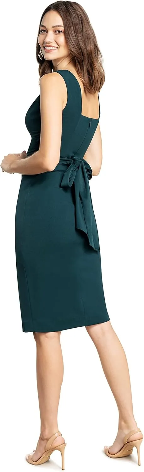 DRESS THE POPULATION Women's Alessia Sleeveless Plunge Neckline Waist Tie Midi Dress