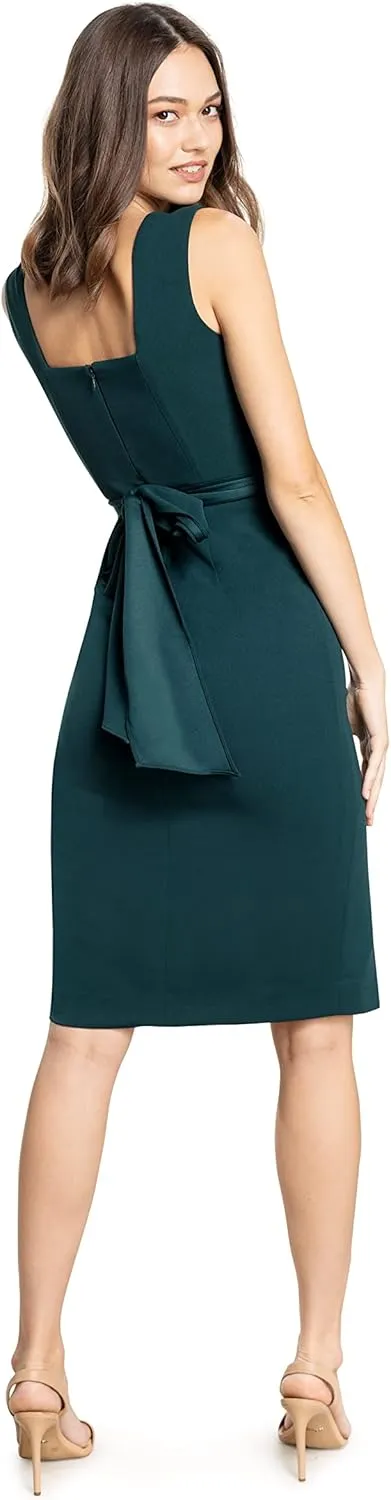 DRESS THE POPULATION Women's Alessia Sleeveless Plunge Neckline Waist Tie Midi Dress