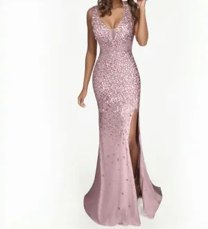 Elegant Bodycon Dress Women Summer Long Gold Party Dress Ball Evening Gown Bridesmaid Sequin Prom V Neck Women's Dress-Pink-XXL