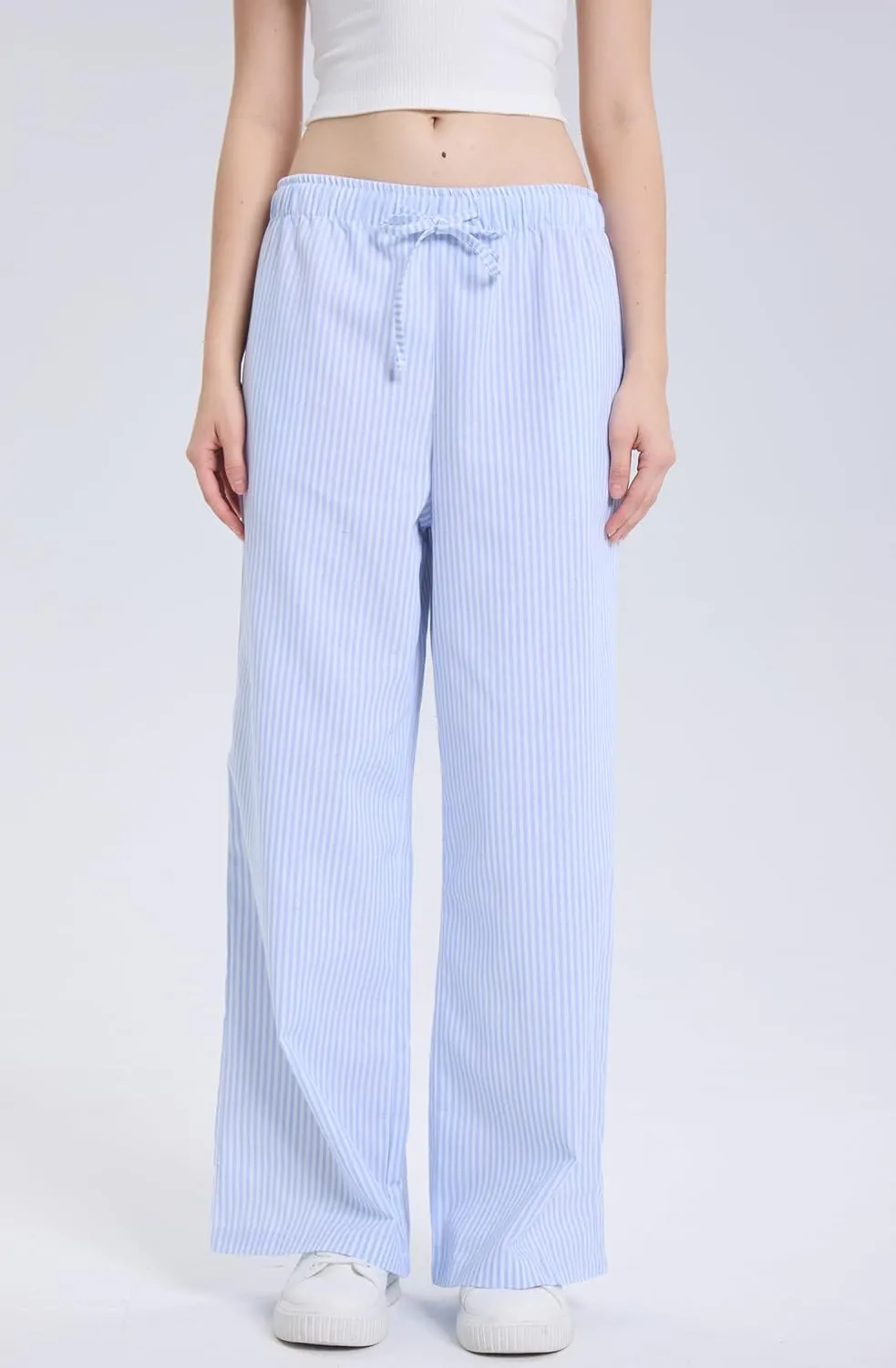 FaroDor Comfy Women Y2K Striped Lounge Pants: Trendy Wide Leg Drawstring Pajama Bottoms for Sleep & Relaxation
