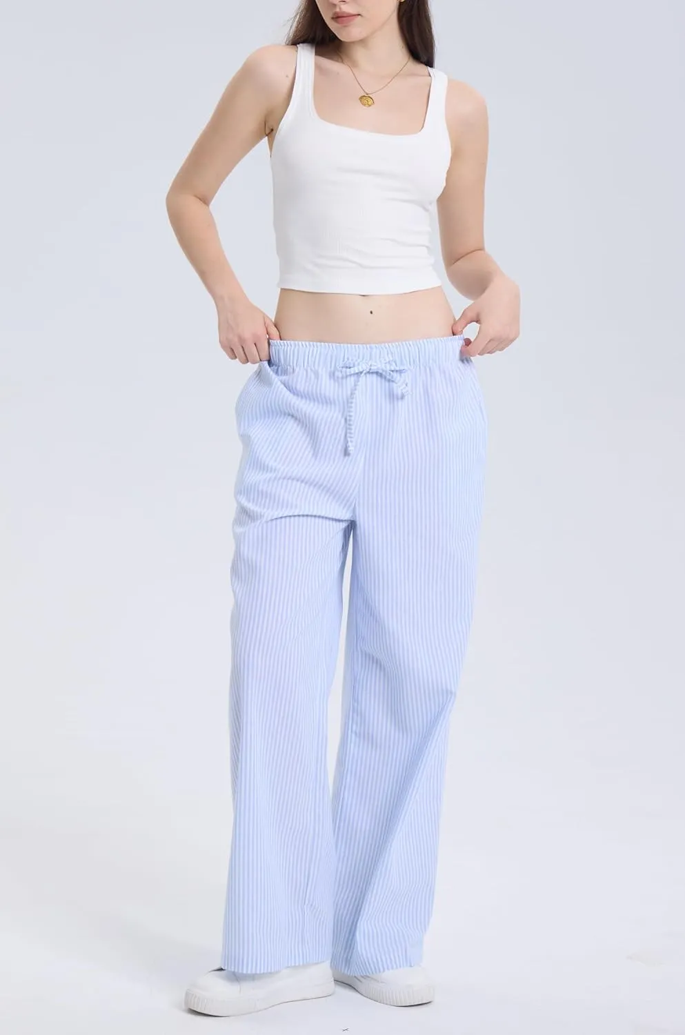 FaroDor Comfy Women Y2K Striped Lounge Pants: Trendy Wide Leg Drawstring Pajama Bottoms for Sleep & Relaxation
