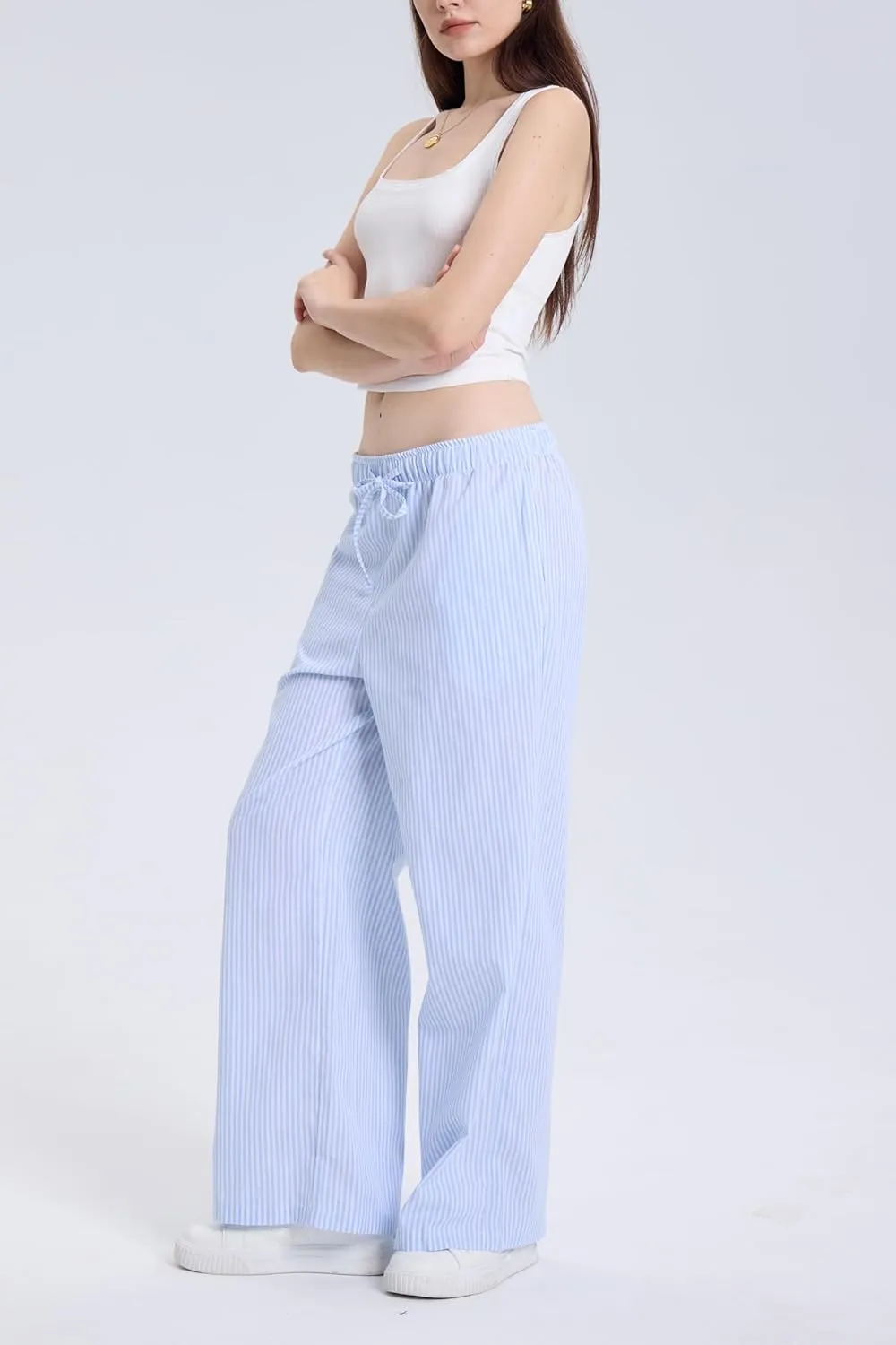 FaroDor Comfy Women Y2K Striped Lounge Pants: Trendy Wide Leg Drawstring Pajama Bottoms for Sleep & Relaxation