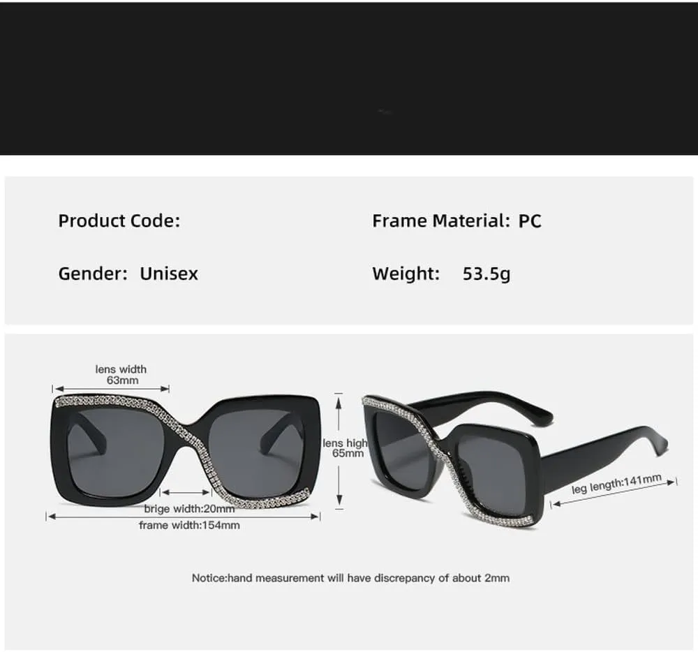 Fashion Diamond Sunglasses For Women Men Retro Oversized Frame Trending Ladies Luxury Sun Glasses UV400