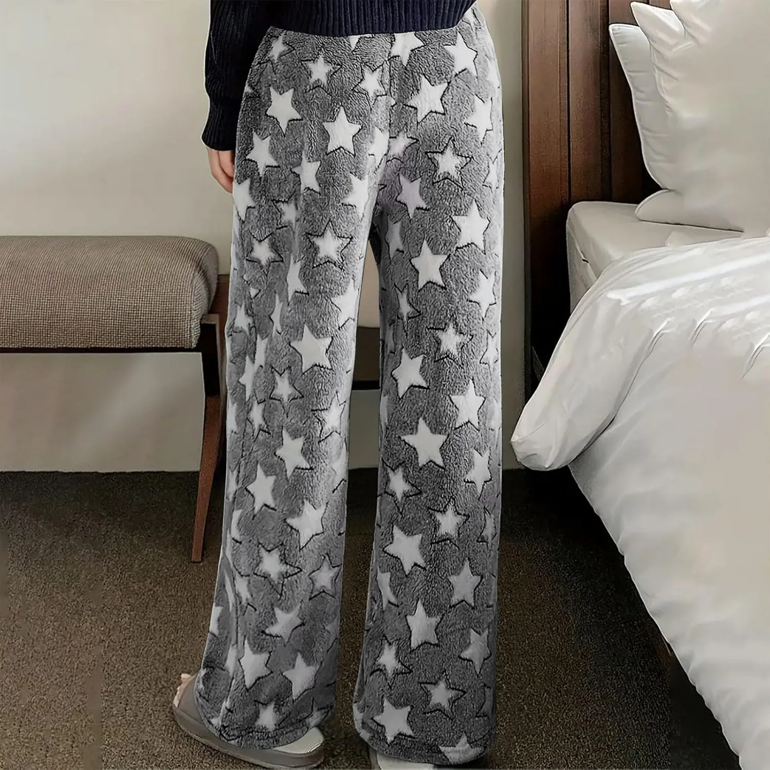 Fleece Sweatpants Women Printed Fashion Workout Warm Soft Joggers Pants Comfy Straight Leg Baggy Lounge Bottoms 2024