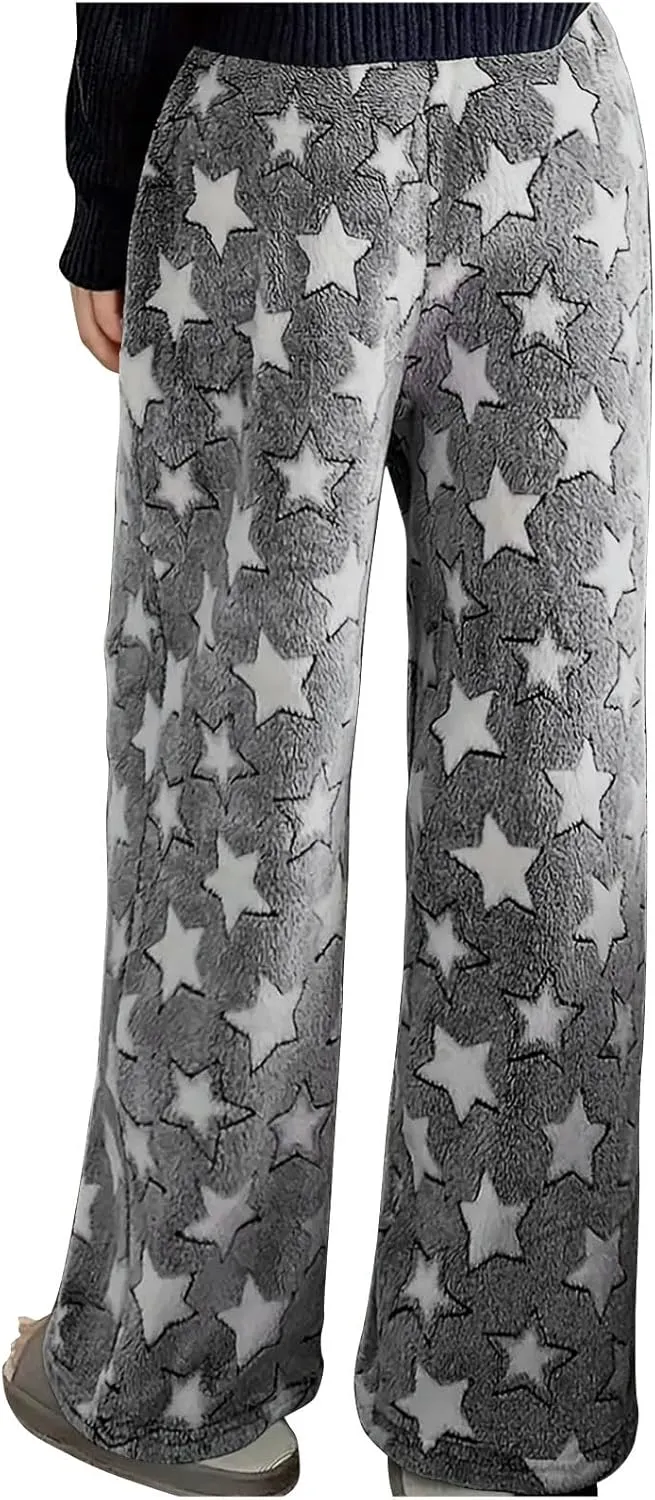 Fleece Sweatpants Women Printed Fashion Workout Warm Soft Joggers Pants Comfy Straight Leg Baggy Lounge Bottoms 2024