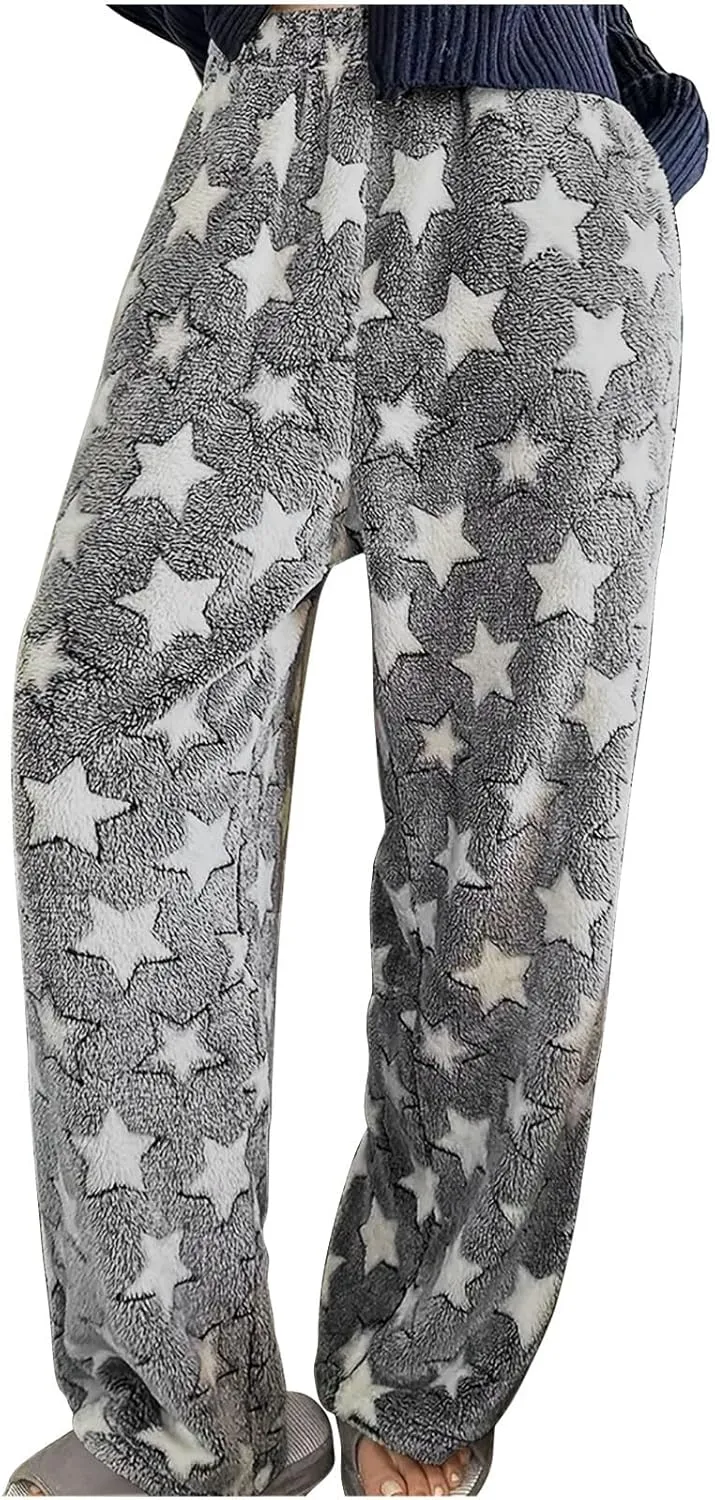 Fleece Sweatpants Women Printed Fashion Workout Warm Soft Joggers Pants Comfy Straight Leg Baggy Lounge Bottoms 2024