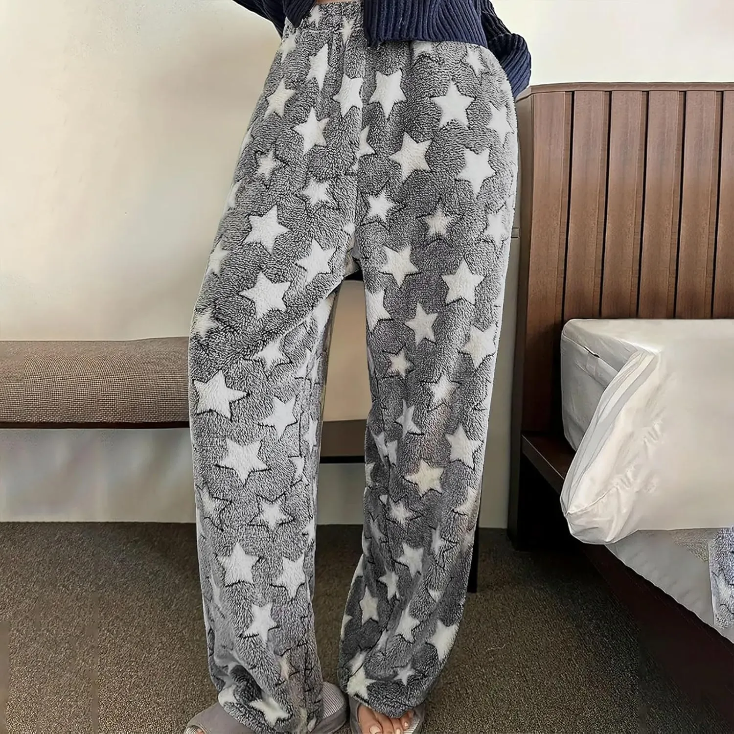 Fleece Sweatpants Women Printed Fashion Workout Warm Soft Joggers Pants Comfy Straight Leg Baggy Lounge Bottoms 2024