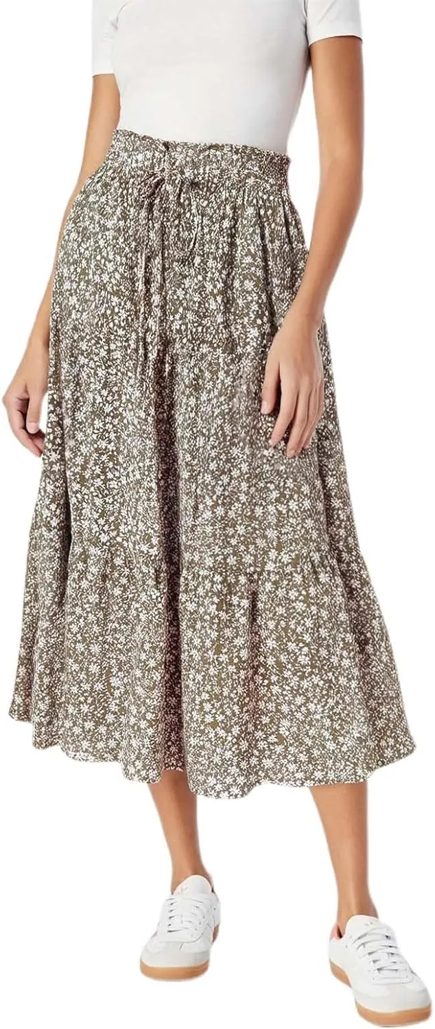 Floral Maxi Skirt for Women Summer Comfy Tiered Elastic High Waisted Skirts Vacation A-Line Flowy Swing Long Skirts