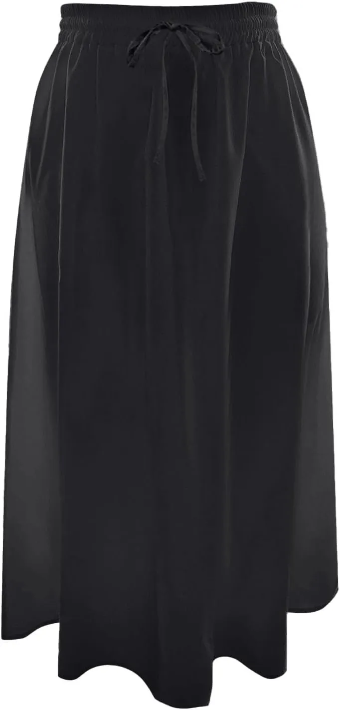 Flowy Skirt for Womem Knee Length Elastic High Waist A-Line Skirt with Pockets Bohemia Pleates Casual Maxi Skorts