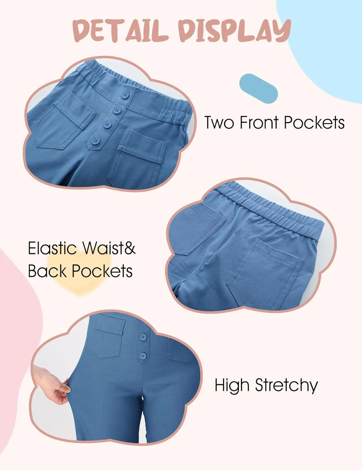 Flygo Girls Flare Yoga Pants Kids High Waisted Multiple Pockets Bell Bottoms Button Bootcut Stretchy Pants