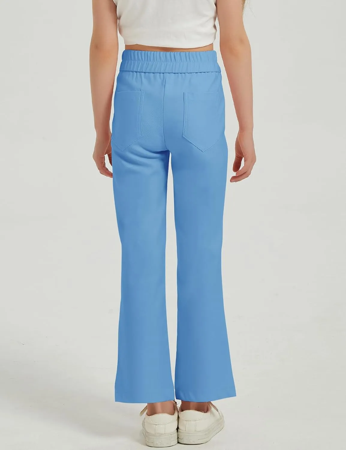 Flygo Girls Flare Yoga Pants Kids High Waisted Multiple Pockets Bell Bottoms Button Bootcut Stretchy Pants