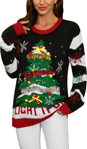 For G and PL Women's Christmas Light Up Crewneck Knit Long Sleeve Ugly Pullover Sweater