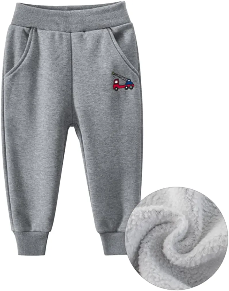 GFQLONG Toddler Boys 2 Pack Polar Fleece Jogger Sweatpants,Baby Winter Warm Pocket Lounging Bottoms