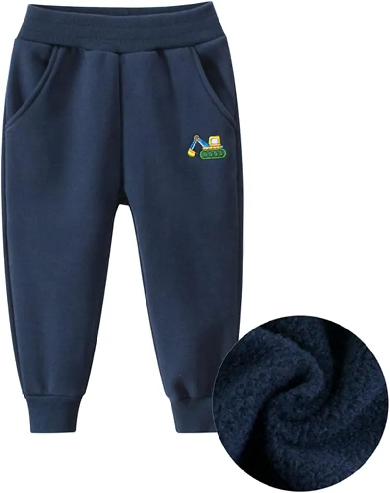 GFQLONG Toddler Boys 2 Pack Polar Fleece Jogger Sweatpants,Baby Winter Warm Pocket Lounging Bottoms