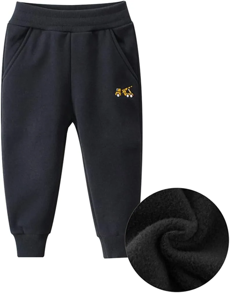 GFQLONG Toddler Boys 2 Pack Polar Fleece Jogger Sweatpants,Baby Winter Warm Pocket Lounging Bottoms